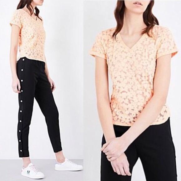MAJE Trompette Devoré Cotton-blend Floral Lace T-shirt Size 1 (Small) - Picture 1 of 8